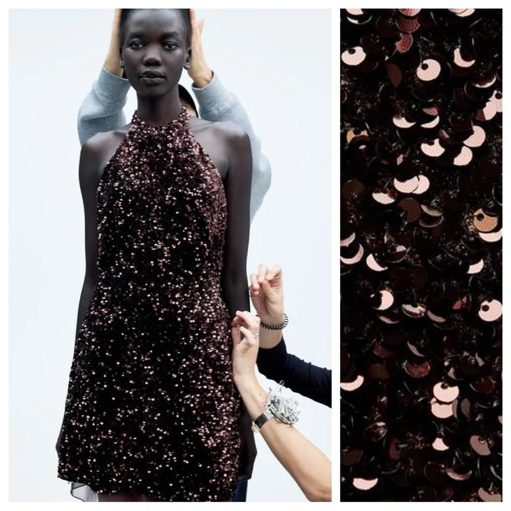 Zara | Dresses | Nwt Zara Brown Sequined Halter Neck Mini Dress Size S |  Poshmark